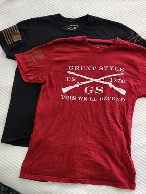 Grunt Style Tees - 2 Shirts, Red & Black  With Skull Graphic, Large